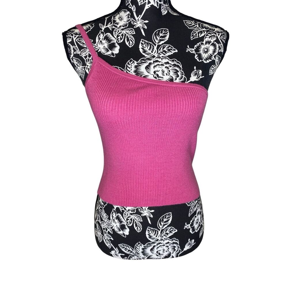 Nwt Kendall Kylie Pink One Shoulder Knit Top Ribbed Fitted Crop Tank Small Beach